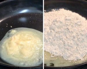 preparation of making gond laddu. roasting wheat flour