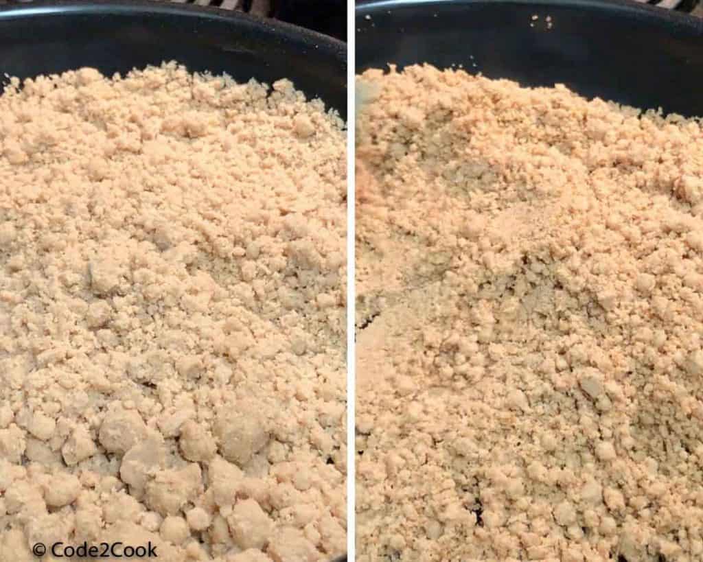 wheat flour turns brown in color. Ready to transfer to a big plate.