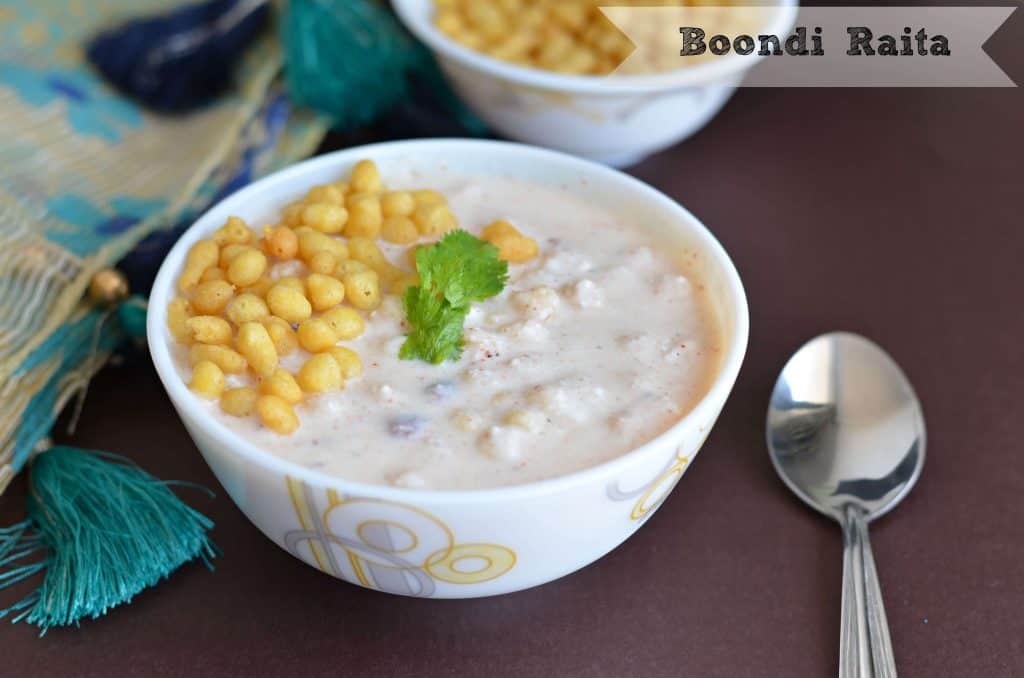 Boondi Raita Recipe | How To Make Boondi Raita Boondi raita or boondi in curd is very easy to make and a default raita in North Indian kitchen. Having only two ingredients curd & boondi this raita goes very well with biryani or any rice dish. At the same time, it is also a great accompaniment with stuffed parathas.