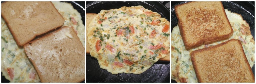 Bread omelet is one of the famous street food in India with bread slices and eggs mixture. It is simple, quick and so flavorful breakfast in the morning either with tea or milk.