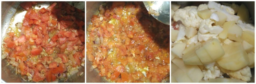 Rasedar aloo gobhi is very simple to cook and a one pot meal. You can cook it in a pressure cooker or instant pot or in kadhahi. Flavored with tomato and spices this gravy is rich as well as full of taste.