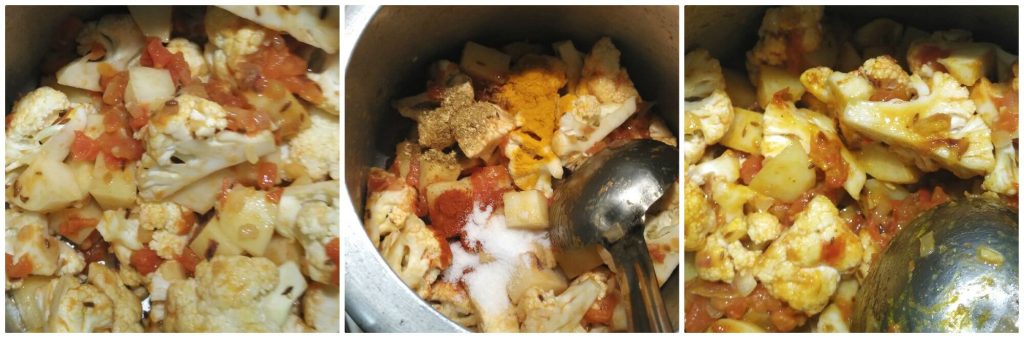 Rasedar aloo gobhi is very simple to cook and a one pot meal. You can cook it in a pressure cooker or instant pot or in kadhahi. Flavored with tomato and spices this gravy is rich as well as full of taste.