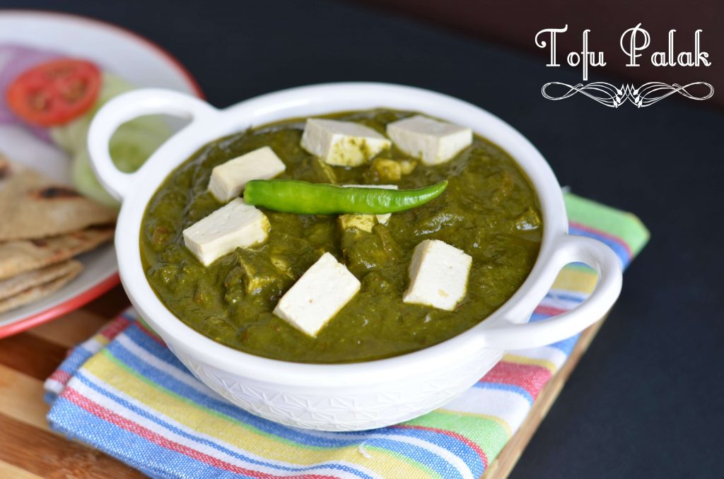 Tofu Palak | Tofu In Spinach Gravy Tofu palak or tofu in spinach gravy is pan fried tofu, cooked in spinach puree with onion-tomato and garam masala. Garnished with fresh cream this lip-smacking tofu palak gravy is a great combination with nan or rice. You can never go wrong with this delicious dish.