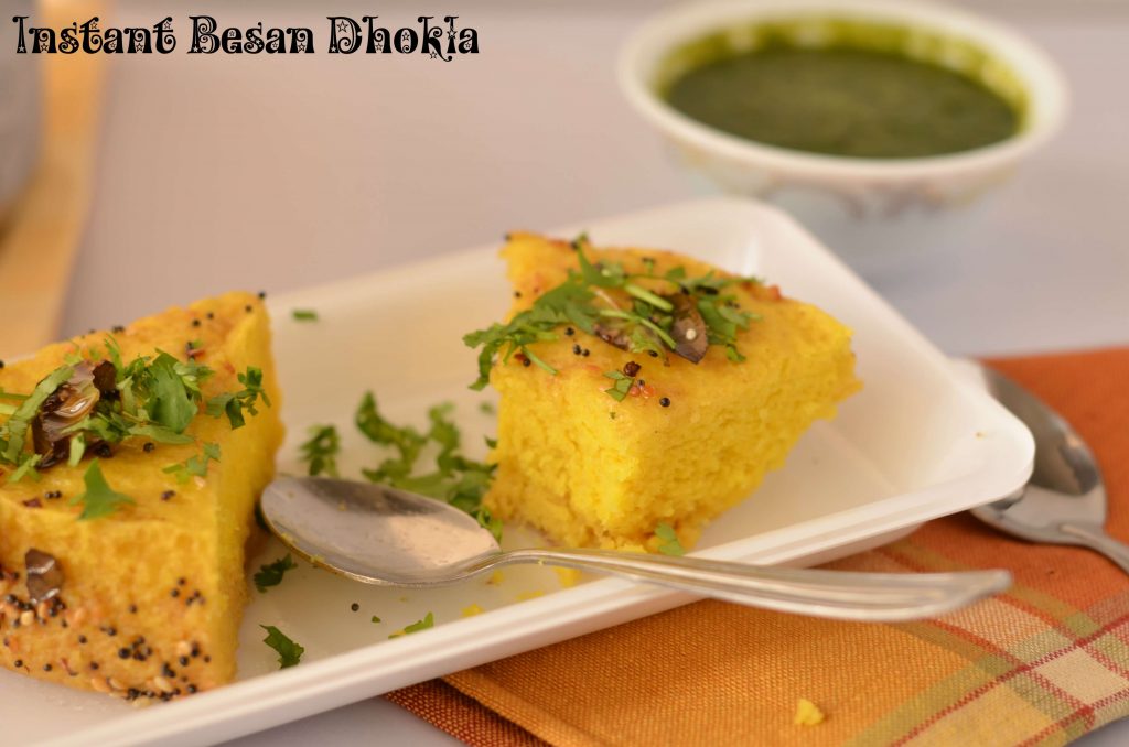 Instant Besan Dhokla Instant besan dhokla is prepared with gram flour and yogurt batter using Eno fruit salt.
