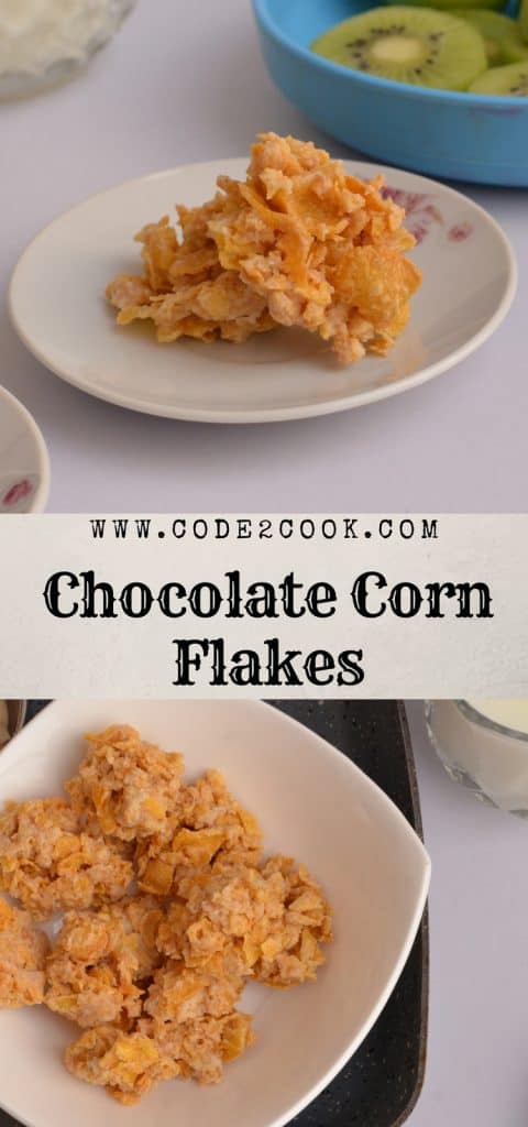 Chocolate Corn Flakes Recipe | No Bake Cooking With Kids Chocolate corn flakes are very easy to make and loved by kids. With just melted chocolate and readymade corn flakes, even kids can make them. If you run out of kids cereal then chocolate corn flakes come very handy. It is such a quick and easy recipe which require no baking. www.bitesbyseason.com