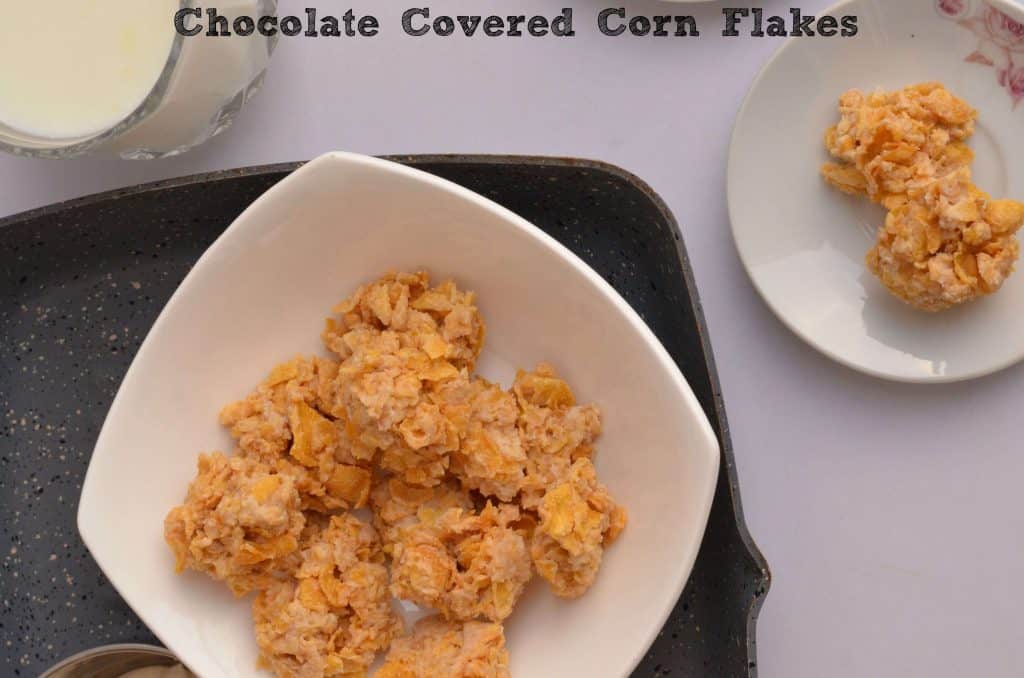 Chocolate Corn Flakes Recipe | No Bake Cooking With Kids Chocolate corn flakes are very easy to make and loved by kids. With just melted chocolate and readymade corn flakes, even kids can make them. If you run out of kids cereal then chocolate corn flakes come very handy. It is such a quick and easy recipe which require no baking.
