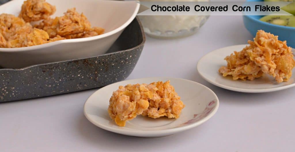Chocolate Corn Flakes Recipe | No Bake Cooking With Kids Chocolate corn flakes are very easy to make and loved by kids. With just melted chocolate and readymade corn flakes, even kids can make them. If you run out of kids cereal then chocolate corn flakes come very handy. It is such a quick and easy recipe which require no baking.
