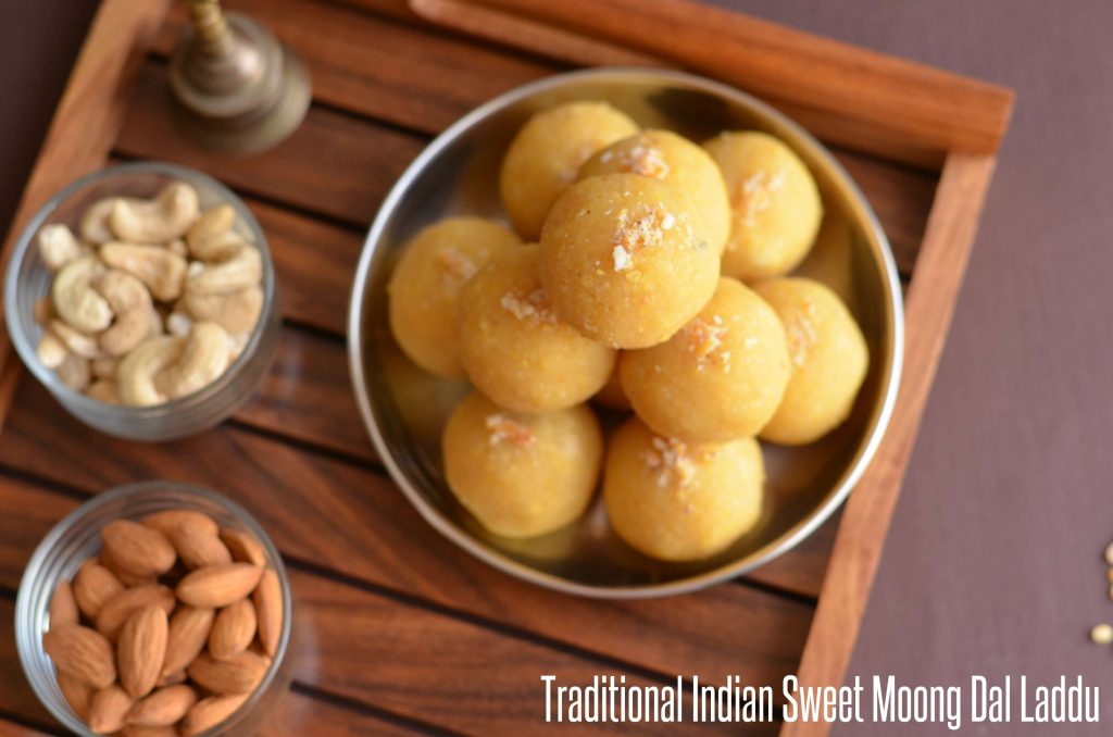 Yellow Moong Dal Laddu | Moong Ki Dal Ke Ladoo Moong dal laddu is a traditional Indian festive sweet. Often prepared on Holi, Diwali, Janamashtmi or any special occasion throughout the year. Moong ki dal ke laddu is easy to make dessert with just three ingredients moong dal or yellow lentil, sugar, and ghee or clarified butter.