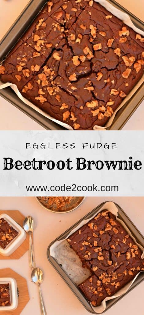 Eggless Oats Beetroot Fudge Brownie Eggless Oats Beetroot Fudge Brownie is the combination of very healthy ingredients like oatmeal and iron-rich beetroot puree. Beetroot is known as a rich source of iron than any other property whereas oats are considered to be the healthiest grain these days. This is gluten-free and a great source of many minerals, antioxidants, vitamins and rich in fiber. I prepared these brownies to keep them as healthy as possible by adding such ingredients. A great post or pre-workout snack for me and good for kids too.
