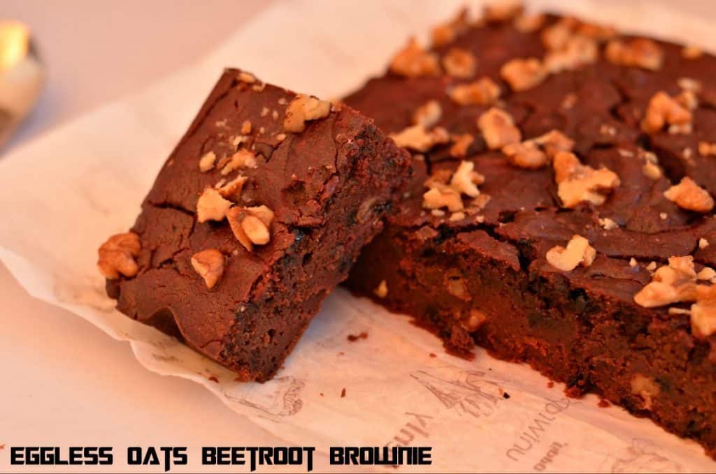 Eggless Oats Beetroot Fudge Brownie Eggless Oats Beetroot Fudge Brownie is the combination of very healthy ingredients like oatmeal and iron-rich beetroot puree. Beetroot is known as a rich source of iron than any other property whereas oats are considered to be the healthiest grain these days. This is gluten-free and a great source of many minerals, antioxidants, vitamins and rich in fiber. I prepared these brownies to keep them as healthy as possible by adding such ingredients. A great post or pre-workout snack for me and good for kids too.