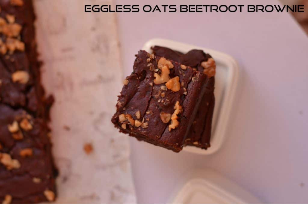 Eggless Oats Beetroot Fudge Brownie Eggless Oats Beetroot Fudge Brownie is the combination of very healthy ingredients like oatmeal and iron-rich beetroot puree. Beetroot is known as a rich source of iron than any other property whereas oats are considered to be the healthiest grain these days. This is gluten-free and a great source of many minerals, antioxidants, vitamins and rich in fiber. I prepared these brownies to keep them as healthy as possible by adding such ingredients. A great post or pre-workout snack for me and good for kids too.