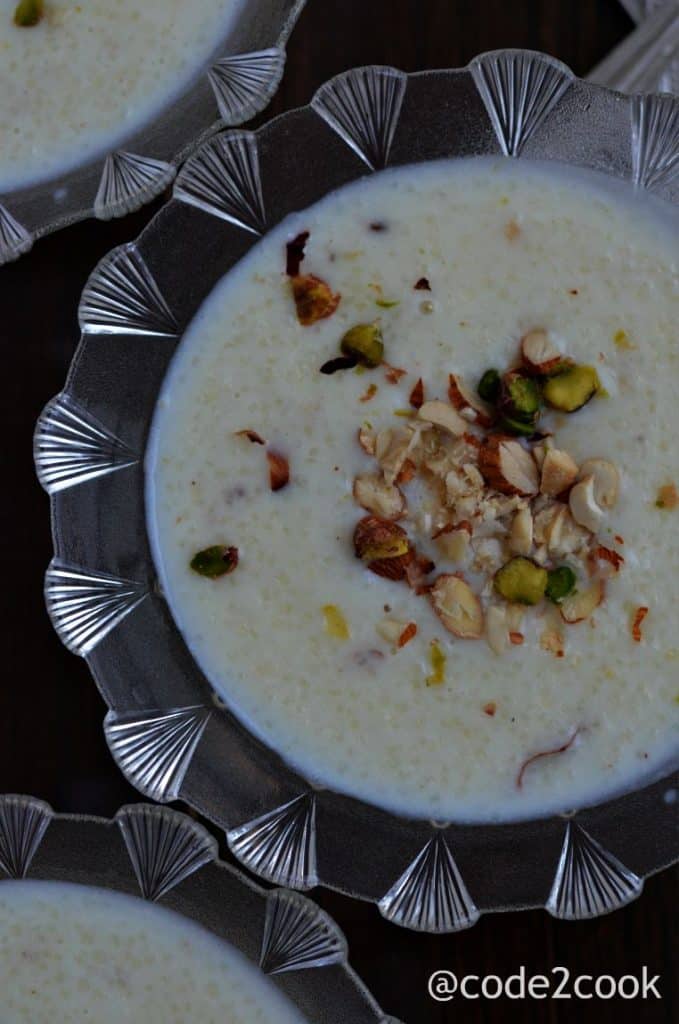 Sama Rice Kheer | Vrat Ke Chawal Ki Kheer Sama rice kheer is usually prepared during fasting days, especially in Navratri. Mixing milk, sama rice, and sugar, cooked on medium heat and flavored with either cardamom or saffron, this sama rice kheer is tasty and very healthy.