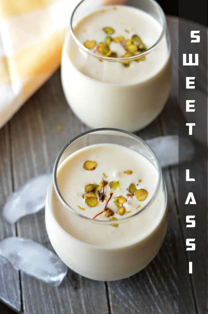 Sweet Lassi Recipe | Indian Summer Drink Lassi is a very popular curd based traditional Indian summer drink especially from Punjab. Blending together curd, sugar, saffron or cardamom and garnish with some dry fruits, serve this chilled drink with few ice cubes. Lassi is very refreshing drink and served after the meal.