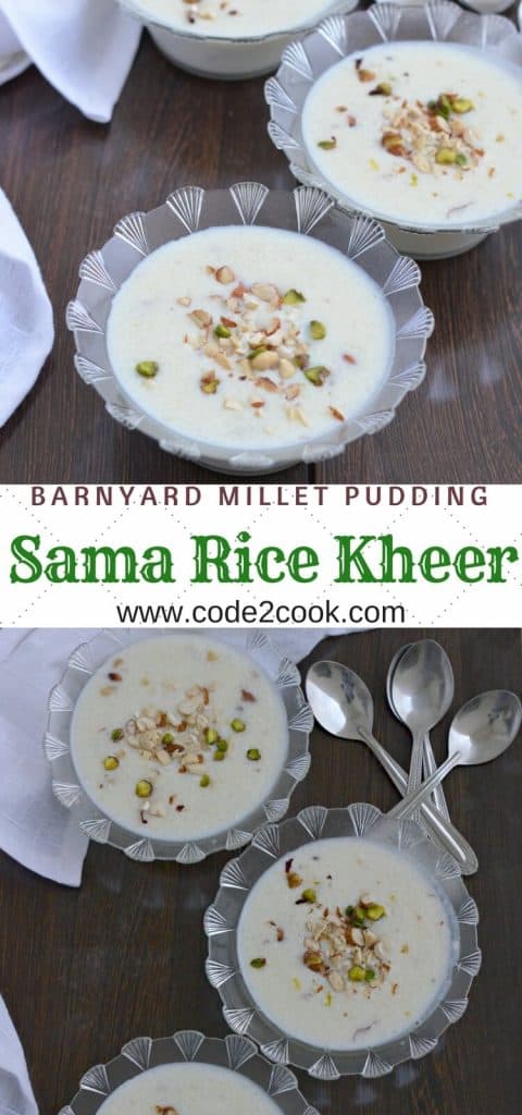 Sama Rice Kheer | Vrat Ke Chawal Ki Kheer Sama rice kheer is usually prepared during fasting days, especially in Navratri. Mixing milk, sama rice, and sugar, cooked on medium heat and flavored with either cardamom or saffron, this sama rice kheer is tasty and very healthy.