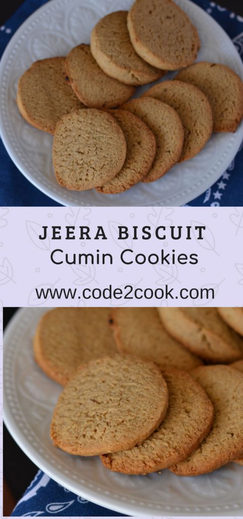 Jeera Biscuit | Cumin Cookies Recipe Jeera biscuit or cumin cookies are crunchy, sweet and salty at the same time. Made with whole wheat flour makes them healthier with my evening tea.