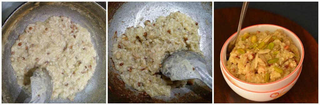 Lauki ka halva is an Indian sweet made during festivals and in the winter season.Preparation of lauki ka halwa is similar to gajar ka halwa. Grated bottle gourd in milk, flavored with cardamom and a handful of dry fruits makes it rich and a filling dish in Navratri fasting time.