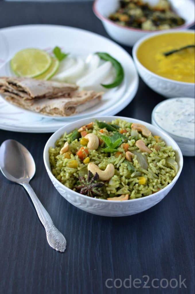 Pudina Pulao Recipe | Mint Rice Pudina pulao or mint rice recipe is a simple way to use leftover rice. This pudina pulao can be served either in lunch or dinner time accompanied with raita.