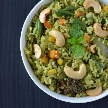 Pudina pulao or mint rice recipe is a simple way to use leftover rice. This pudina pulao can be served either in lunch or dinner time accompanied with raita.