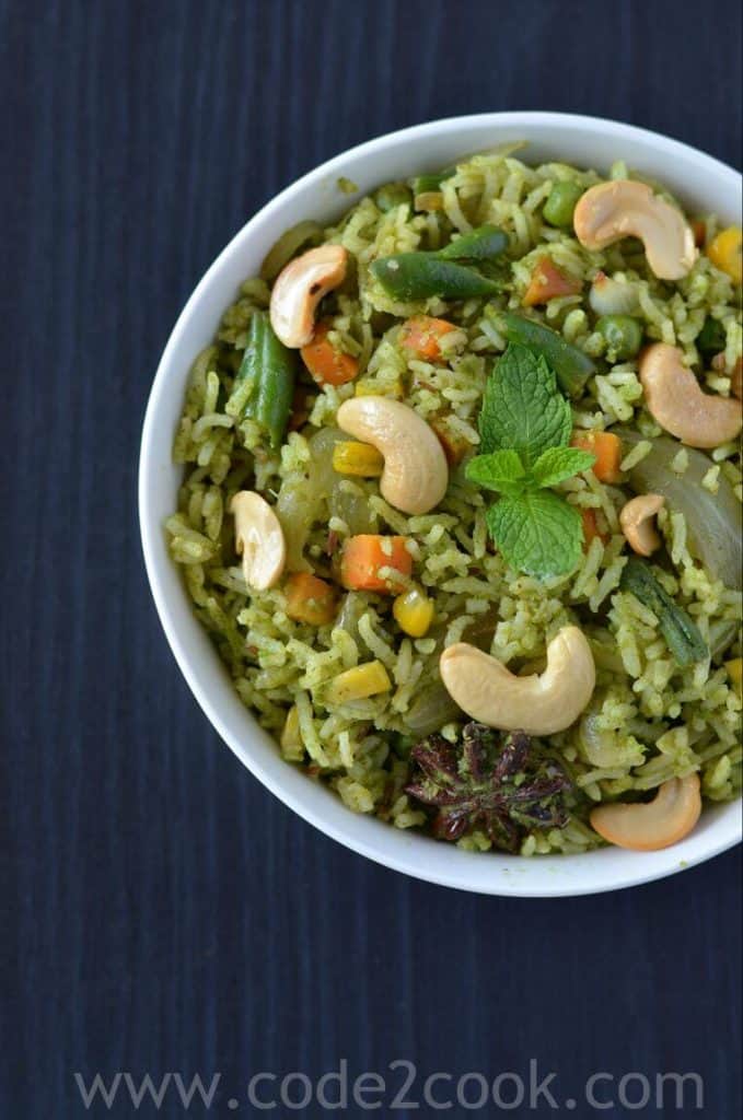 Pudina Pulao Recipe | Mint Rice Pudina pulao or mint rice recipe is a simple way to use leftover rice. This pudina pulao can be served either in lunch or dinner time accompanied with raita.