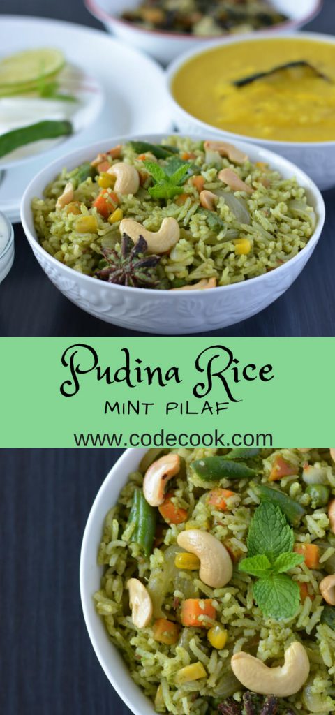 Pudina Pulao Recipe | Mint Rice Pudina pulao or mint rice recipe is a simple way to use leftover rice. This pudina pulao can be served either in lunch or dinner time accompanied with raita.