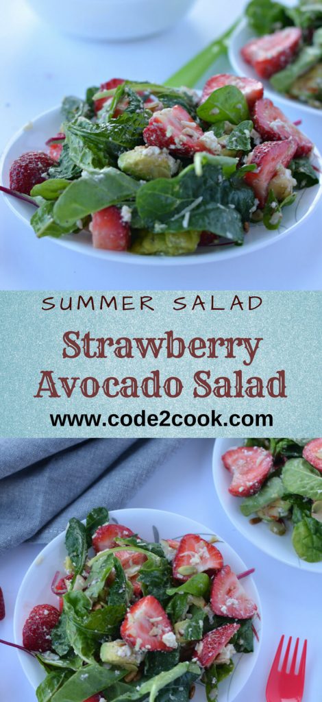 Strawberry Avocado Spinach Salad Recipe | Summer salads This strawberry avocado spinach salad packed with healthy fats and loads of nutrients. With juicy strawberries, crunchy nuts, tangy feta cheese and with greens your healthy summer salad is ready.