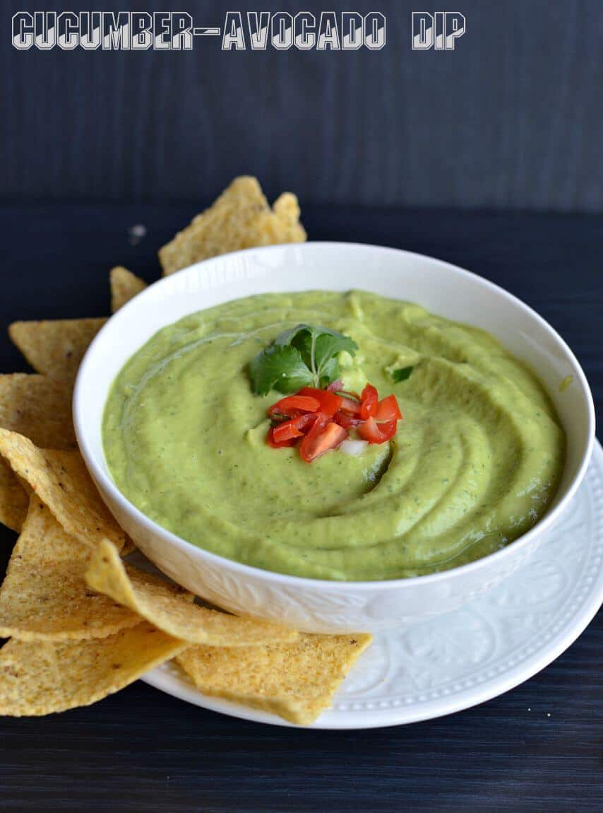Guacamole A Mexican Dip | Cucumber Avocado Dip Guacamole is an essential part of Mexican cuisine. If you go to any Mexican restaurant the first thing they will serve is a big basket of nacho chips with salsa and guacamole. It is preferably made with ripe avocados mashed with onion, tomatoes, lemon juice, garlic, green coriander, and seasoning.