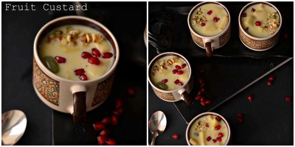 Fruit Custard Recipe | Mixed Fruit Custard | Fruit Salad With Custard Fruit custard is a dessert prepared with custard sauce and adding fresh sweet taste fruits. This is the simplest dessert which is tasty, creamy and gets ready in just a few minutes. Fruit custard is also known as fruit salad with custard, loved by all age groups and a perfect dessert for the party.