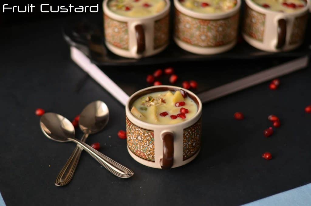 Fruit Custard Recipe | Mixed Fruit Custard | Fruit Salad With Custard Fruit custard is a dessert prepared with custard sauce and adding fresh sweet taste fruits. This is the simplest dessert which is tasty, creamy and gets ready in just a few minutes. Fruit custard is also known as fruit salad with custard, loved by all age groups and a perfect dessert for the party.