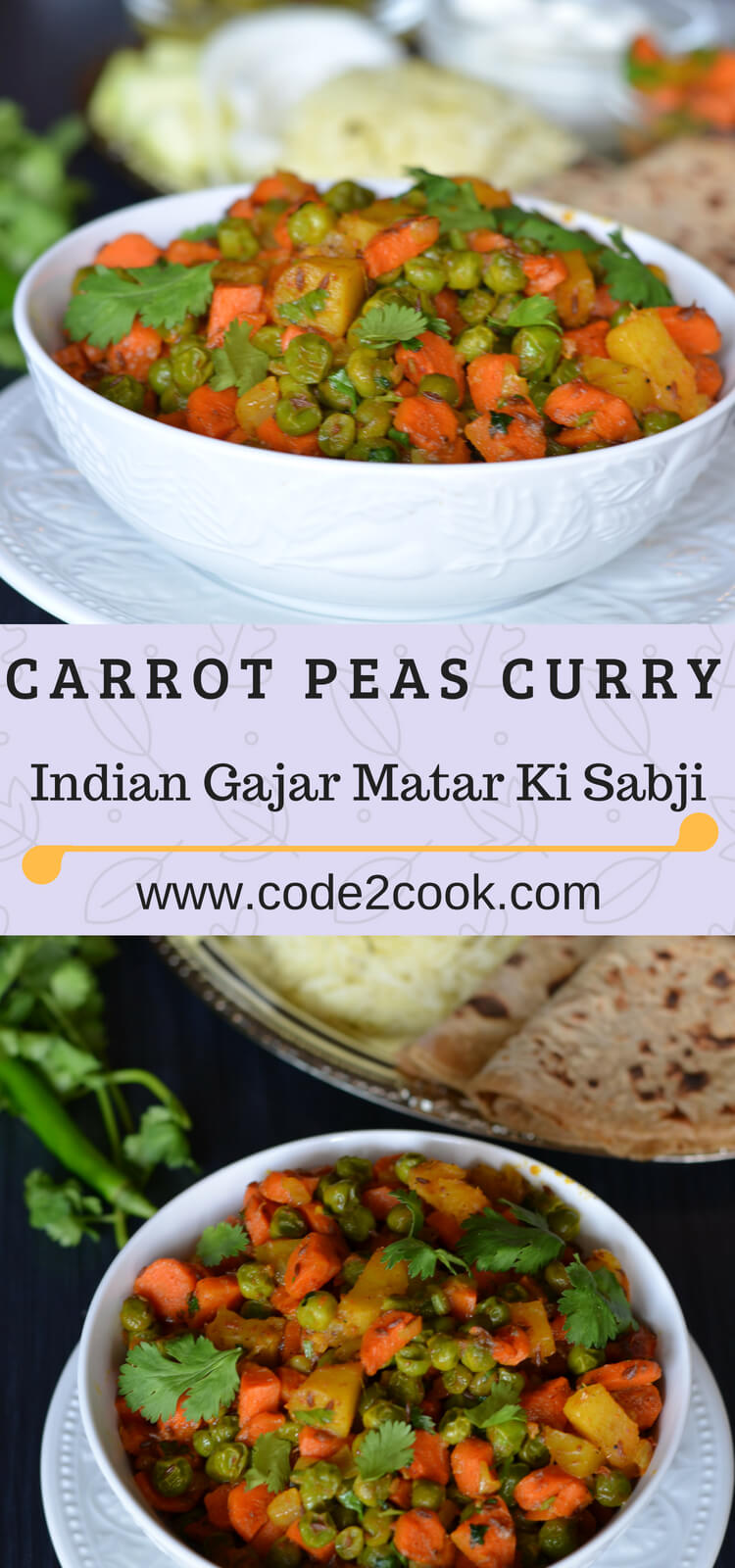 Gajar Matar Sabji | Indian Carrot And Peas Curry Recipe Gajar Matar sabji is a dry mix of carrots and peas sauteed in oil with spices. A very simple dish to use all seasonal veggies and create a flavorful dish. This gajar matar ki sabji is cooked mostly in winters because that's when fresh carrots and peas are available in the market.
