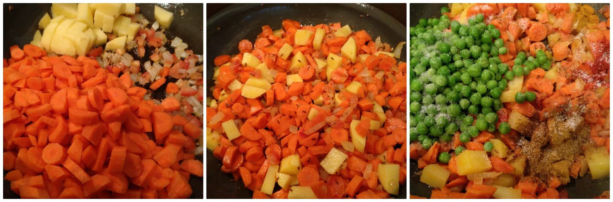 Gajar Matar sabji is a dry mix of carrots and peas sauteed in oil with spices. A very simple dish to use all seasonal veggies and create a flavorful dish. This gajar matar ki sabji is cooked mostly in winters because that's when fresh carrots and peas are available in the market.