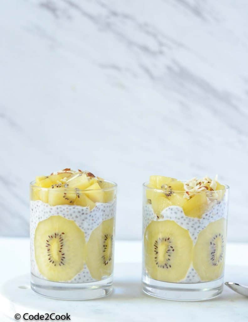kiwi chia seed pudding served in glasses
