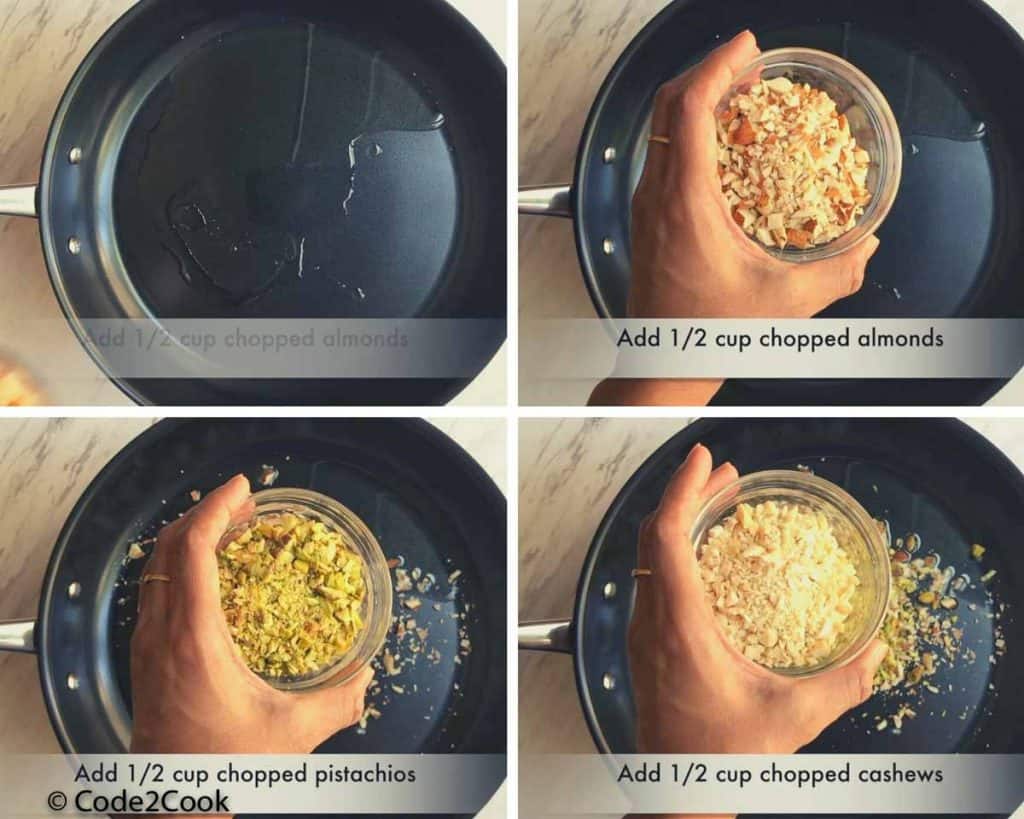 roasting nuts with ghee in a pan