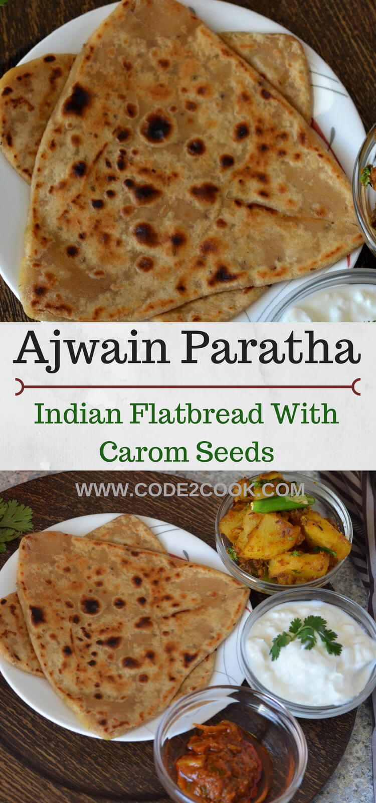 Ajwain paratha is a simple Indian flatbread served with curry, dal or simply pair up with curd or pickle. Even you can have them with tea which makes a perfect combo altogether. Apart from ajwain paratha, you can make ajwain poori and ajwain roti with the same dough. They are great for breakfast or dinner and lunch.
