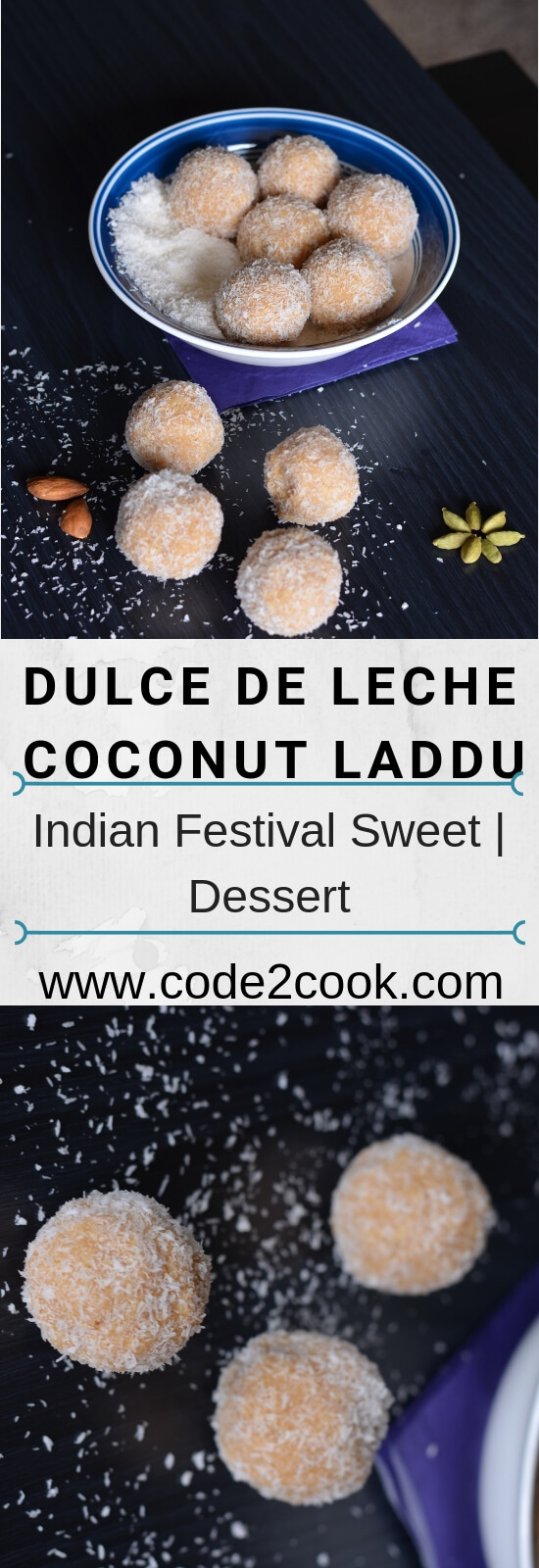Dulce De Leche Coconut Ladoo | Coconut Laddu | Nariyal Ladoo Dulce de leche coconut ladoo are chewy and caramel flavored delicious sweet. This irresistibly tasty ladoo are prepared with just 3 ingredients.Coconut ladoo or nariyal ladoo are often prepared for festive times like Ganesh Chaturthi, Dussehra, Diwali, and Holi.