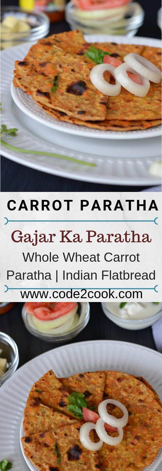 Gajar Ka Paratha Recipe | Carrot Paratha Gajar ka paratha or carrot paratha is a simple Indian flatbread which is healthy and delicious. Grated carrot mixed in whole wheat flour, flavored with cumin seed powder, chopped green chili, chopped green coriander, make a soft dough and roll out hot parathas. Makes a perfect breakfast or kids lunch box recipe.