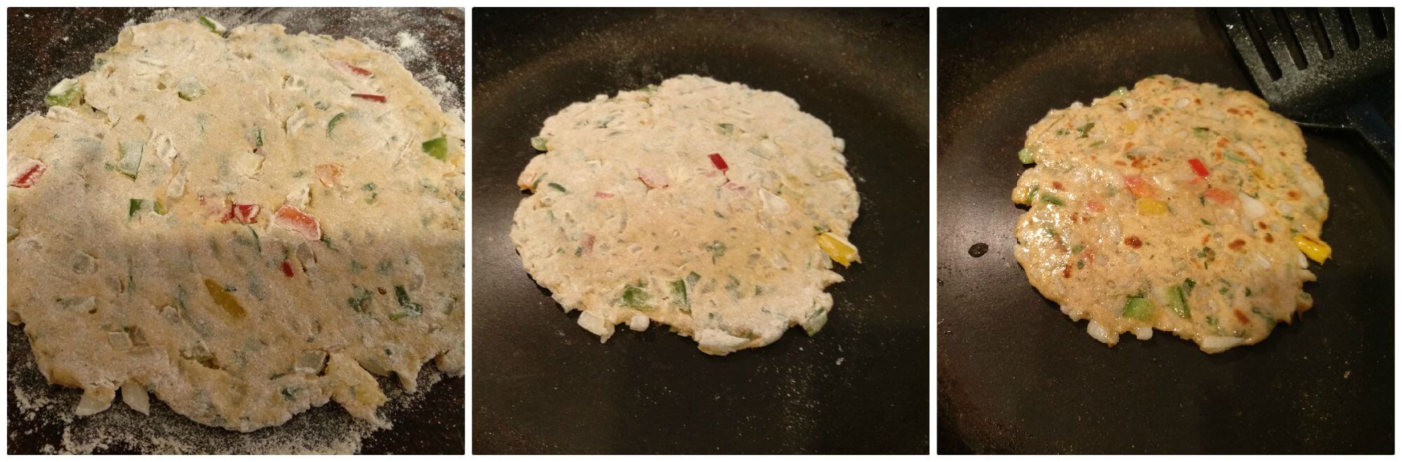 Onion capsicum paratha is super easy and quick paratha recipe cooked for breakfast. They make a great brunch or dinner accompanied with curd or raita to make a complete meal in itself. Kids love the flavor of pan-fried onion bits and enjoy with curd.