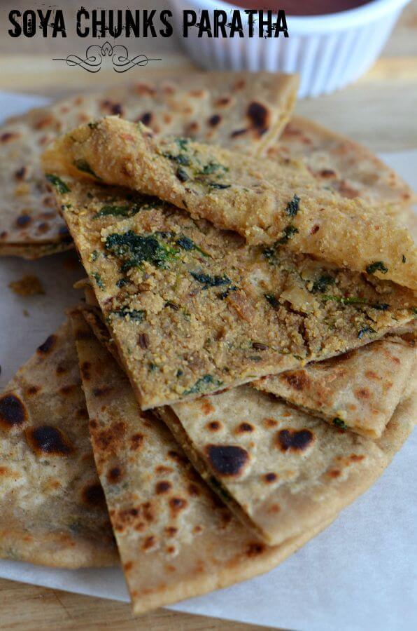 Soya Kheema Paratha | Soya Granules Paratha | Soya Chunks Paratha | How To Make Kheema Paratha Soya chunks paratha is also known as Soya kheema paratha. Originally kheema paratha is an unleavened flatbread stuffed with spicy minced meat. Instead of meat, I used spicy soya chunks filling in paratha. Soya kheema paratha or veg kheema paratha is very tasty, high in nutritional values and a popular Indian breakfast.