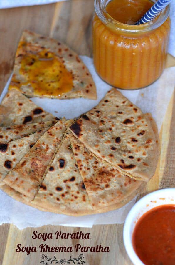 Soya Kheema Paratha | Soya Granules Paratha | Soya Chunks Paratha | How To Make Kheema Paratha Soya chunks paratha is also known as Soya kheema paratha. Originally kheema paratha is an unleavened flatbread stuffed with spicy minced meat. Instead of meat, I used spicy soya chunks filling in paratha. Soya kheema paratha or veg kheema paratha is very tasty, high in nutritional values and a popular Indian breakfast.