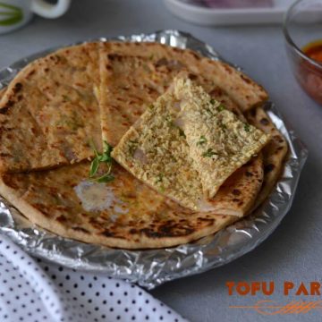 Tofu Paratha is another delicious paratha wherein scrambled tofu seasoned with coriander and few spices, stuffed in the whole wheat dough. Tofu paratha is high nutritional values. This paratha can be served in breakfast or snack, kids love these with curd.