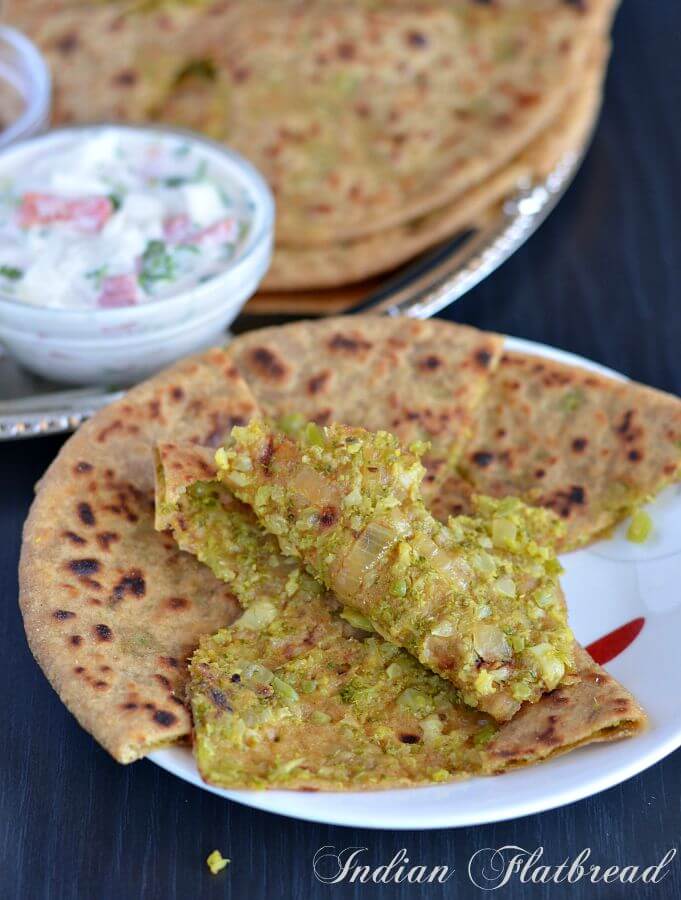 Broccoli-Cauliflower Paratha Recipe Broccoli-cauliflower paratha is another variation of Indian flatbread where a spicy mixture of broccoli and cauliflower is stuffed in whole wheat flour dough ball. This paratha taste amazing as both of the vegetables brings a unique taste and make a great breakfast or kids tiffin box recipe.