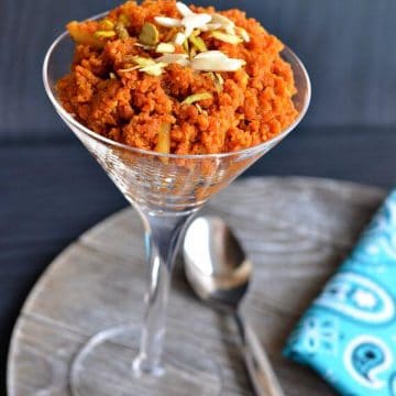 Carrot halwa with jaggery or Gejrela is a popular Indian dessert made with carrot, full-fat milk, ghee, and sugar. For a healthier version, I replaced sugar with jaggery.