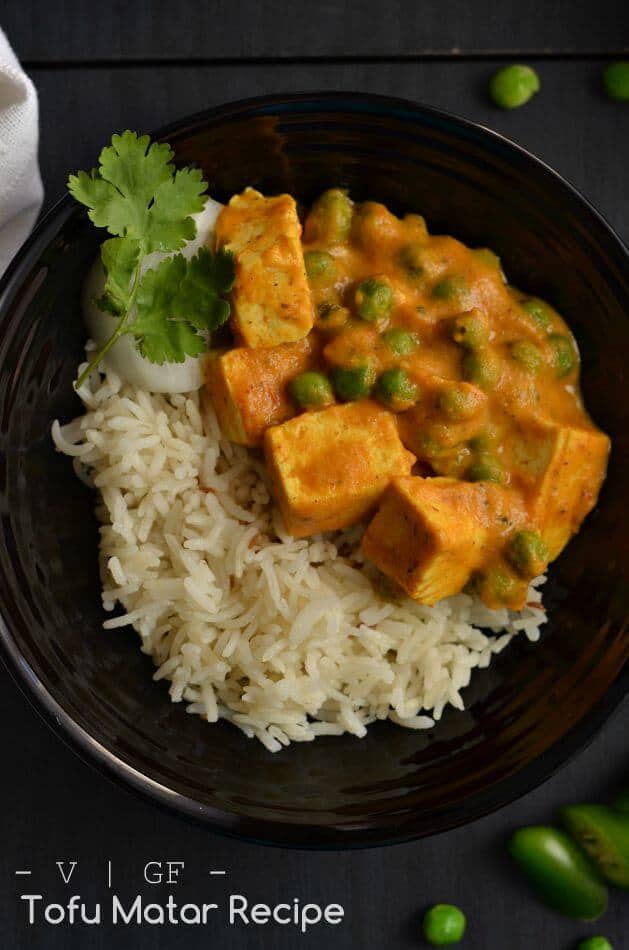 Vegan Matar Paneer Recipe | Tofu Matar Recipe | Tofu Matar Masala Vegan matar paneer is a vegan version of the most popular Indian matar paneer. Tofu is a perfect substitute for paneer to make a vegan version of matar paneer. Shallow fry tofu cubes and peas are cooked in mildly spiced tomato-cashew gravy to make this vegan matar paneer. Tofu matar masala is a delicious vegan curry.