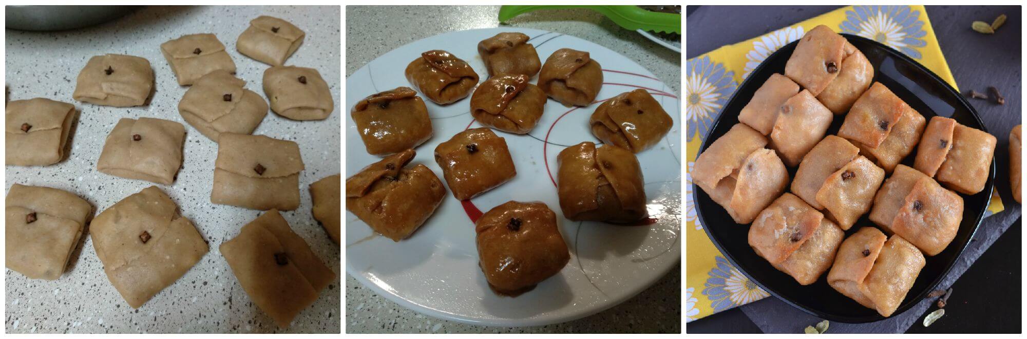 Whole wheat Lavang Latika is a rich, aromatic Bengali sweet made during Durga Pooja, also known as Labongo Latika. This rich, beautifully pocket shaped dessert is made with whole wheat crust filled with the mixture of khoya/mawa and dry fruits. Whole wheat Lavang Latika is crunchy from outside and soft from inside with the delicious rich mawa filling.