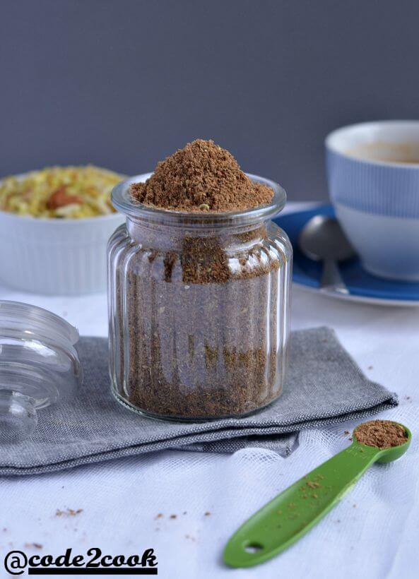 masala chai mix stored in glass jar and clicked .