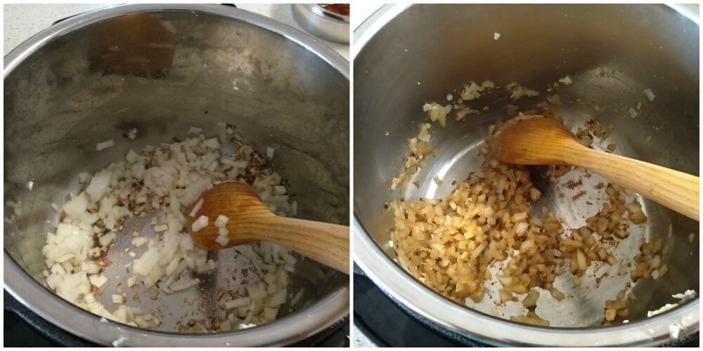 added chopped onion and cookedd until golden in color