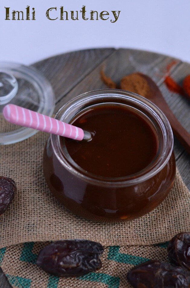imli chutney for chaat is stored in glass jar. Photo click from top.