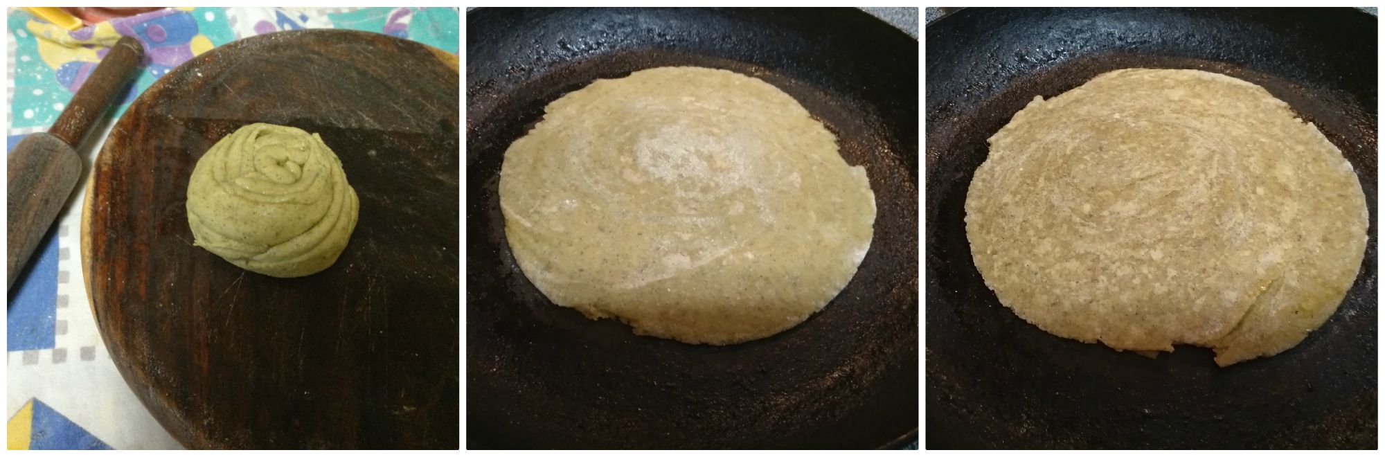 pudina laccha paratha is rolled out and ready to fry on both sides.