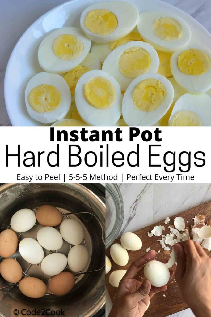 Pinterest image of hard boiled eggs in instant pot