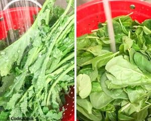 washing mustard greens & spinach