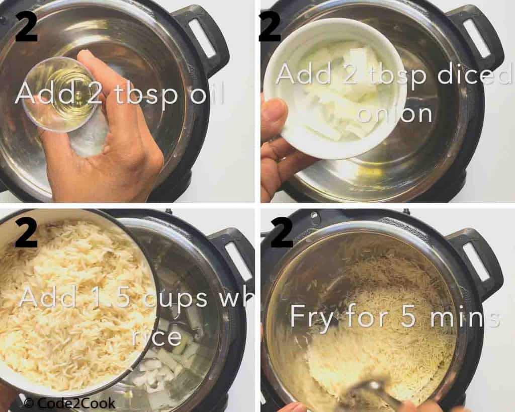 process shot of making Spanish rice in instant pot